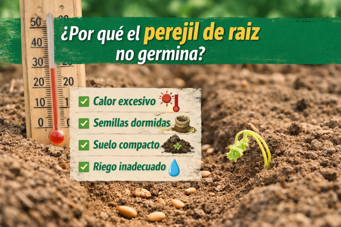 Por qué el perejil de raíz no germina: causas reales y cómo solucionarlo en climas cálidos.